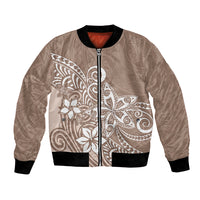 Polynesia Bomber Jacket Plumeria Beige Curves LT7 Unisex Beige - Polynesian Pride