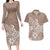 Polynesia Couples Matching Long Sleeve Bodycon Dress and Hawaiian Shirt Plumeria Beige Curves LT7 Beige - Polynesian Pride