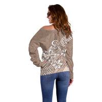 Polynesia Off Shoulder Sweater Plumeria Beige Curves LT7 - Polynesian Pride