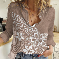 Polynesia Women Casual Shirt Plumeria Beige Curves LT7 Female Beige - Polynesian Pride