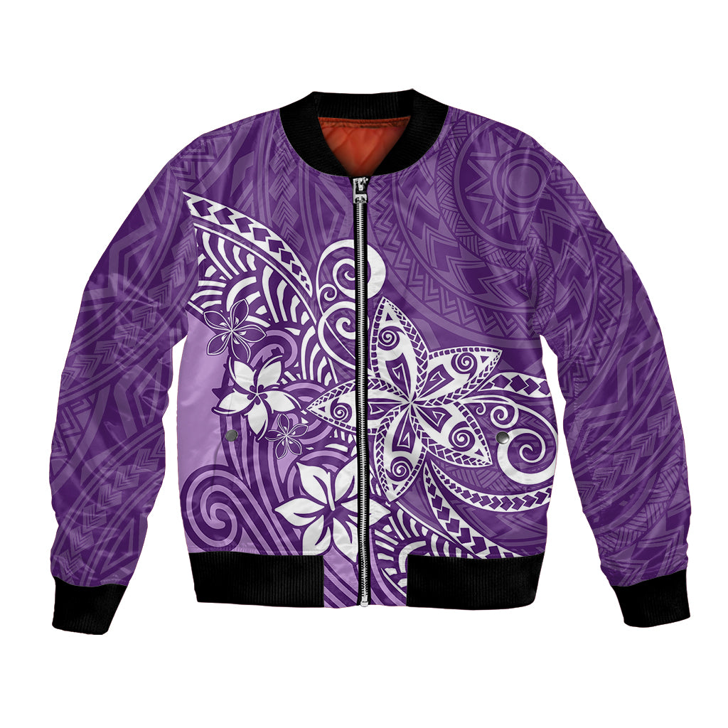 Polynesia Bomber Jacket Plumeria Purple Curves LT7 Unisex Purple - Polynesian Pride