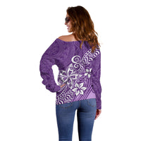 Polynesia Off Shoulder Sweater Plumeria Purple Curves LT7 - Polynesian Pride