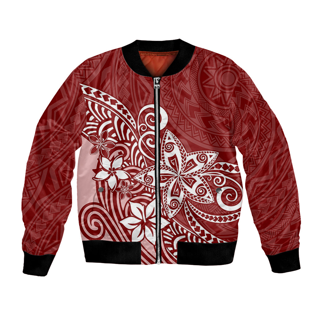 Polynesia Bomber Jacket Plumeria Red Curves LT7 Unisex Red - Polynesian Pride
