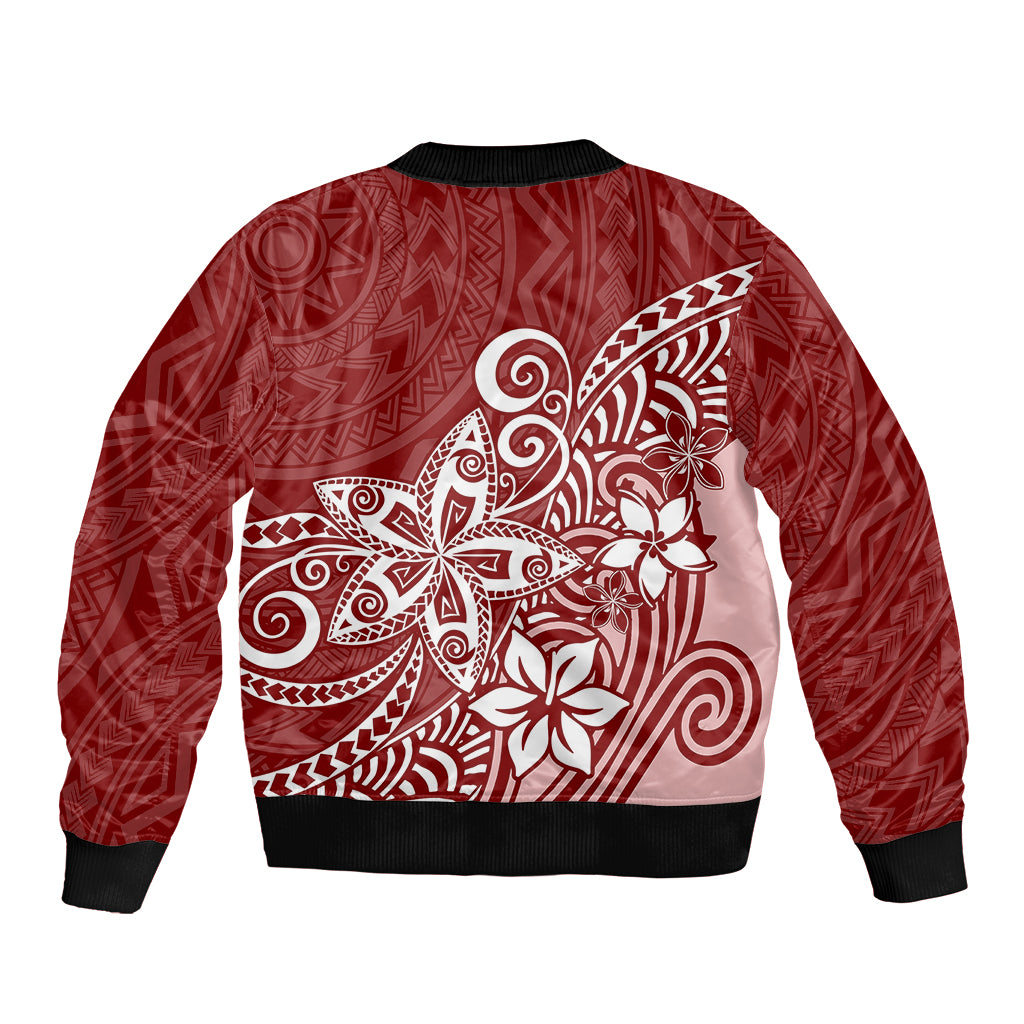 Polynesia Bomber Jacket Plumeria Red Curves LT7 - Polynesian Pride
