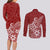 Polynesia Couples Matching Long Sleeve Bodycon Dress and Long Sleeve Button Shirts Plumeria Red Curves LT7 - Polynesian Pride