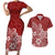 Polynesia Couples Matching Short Sleeve Bodycon Dress and Hawaiian Shirt Plumeria Red Curves LT7 Red - Polynesian Pride