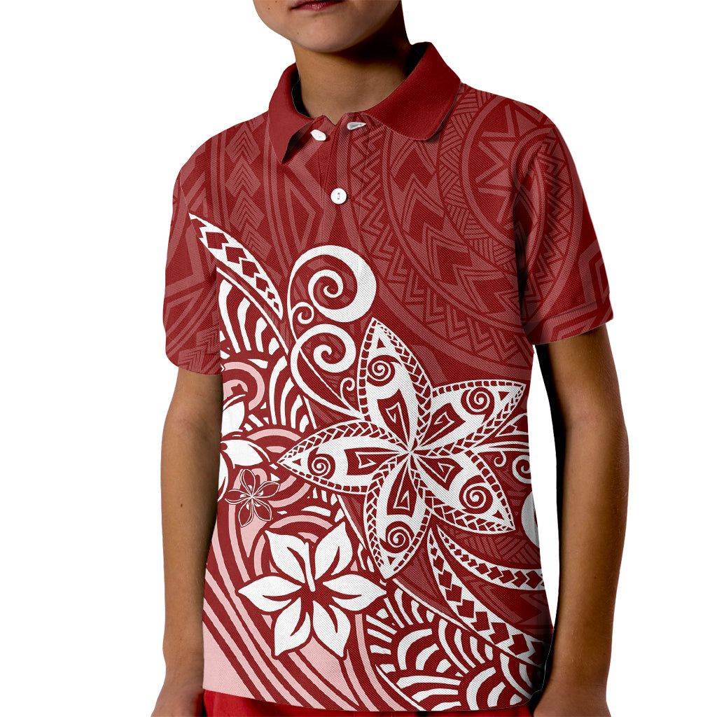 Polynesia Kid Polo Shirt Plumeria Red Curves LT7 Kid Red - Polynesian Pride