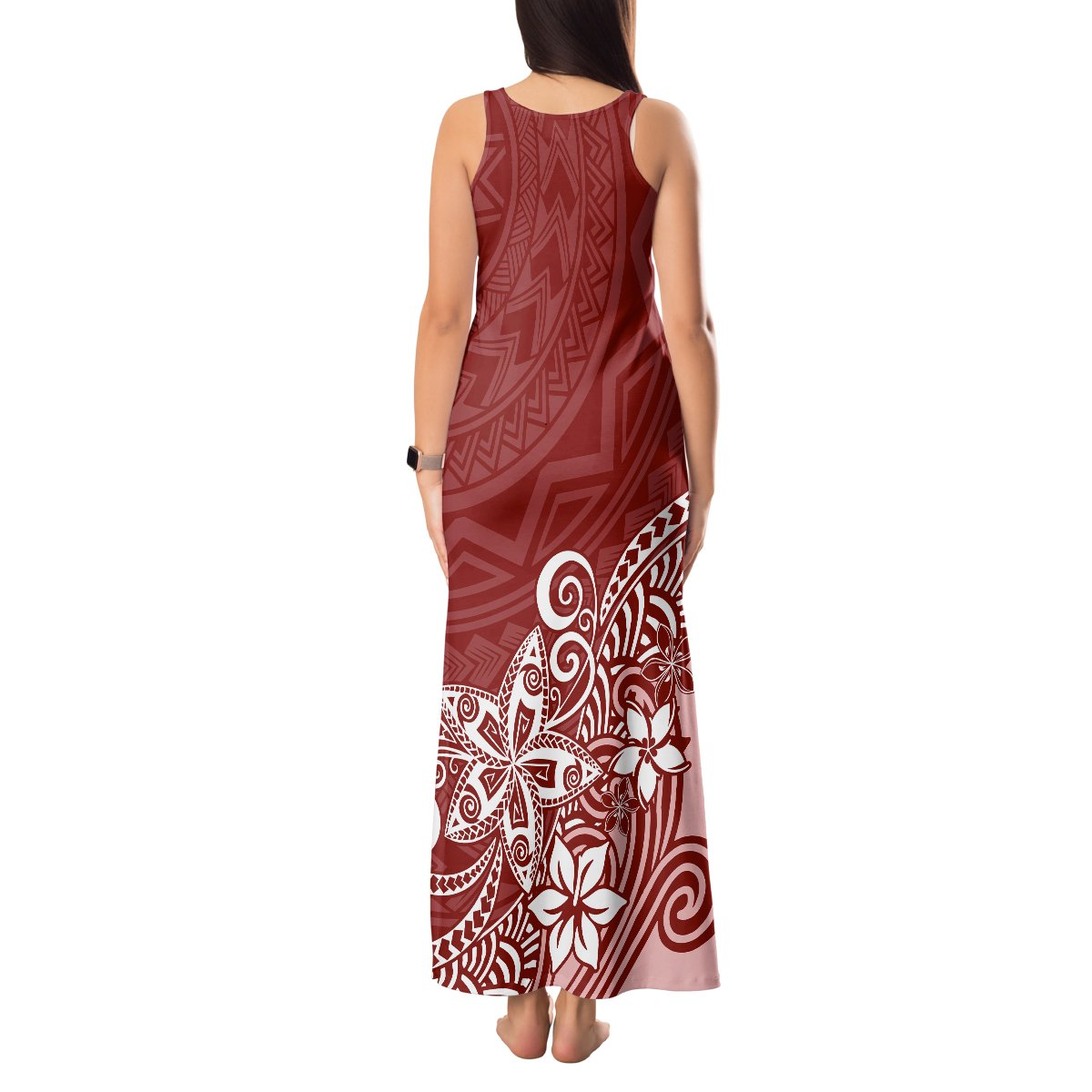 Polynesia Tank Maxi Dress Plumeria Red Curves LT7 - Polynesian Pride