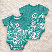 Polynesia Baby Onesie Plumeria Teal Curves