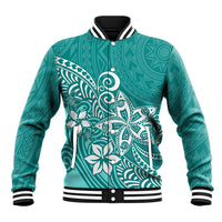 Polynesia Baseball Jacket Plumeria Teal Curves LT7 Unisex Teal - Polynesian Pride