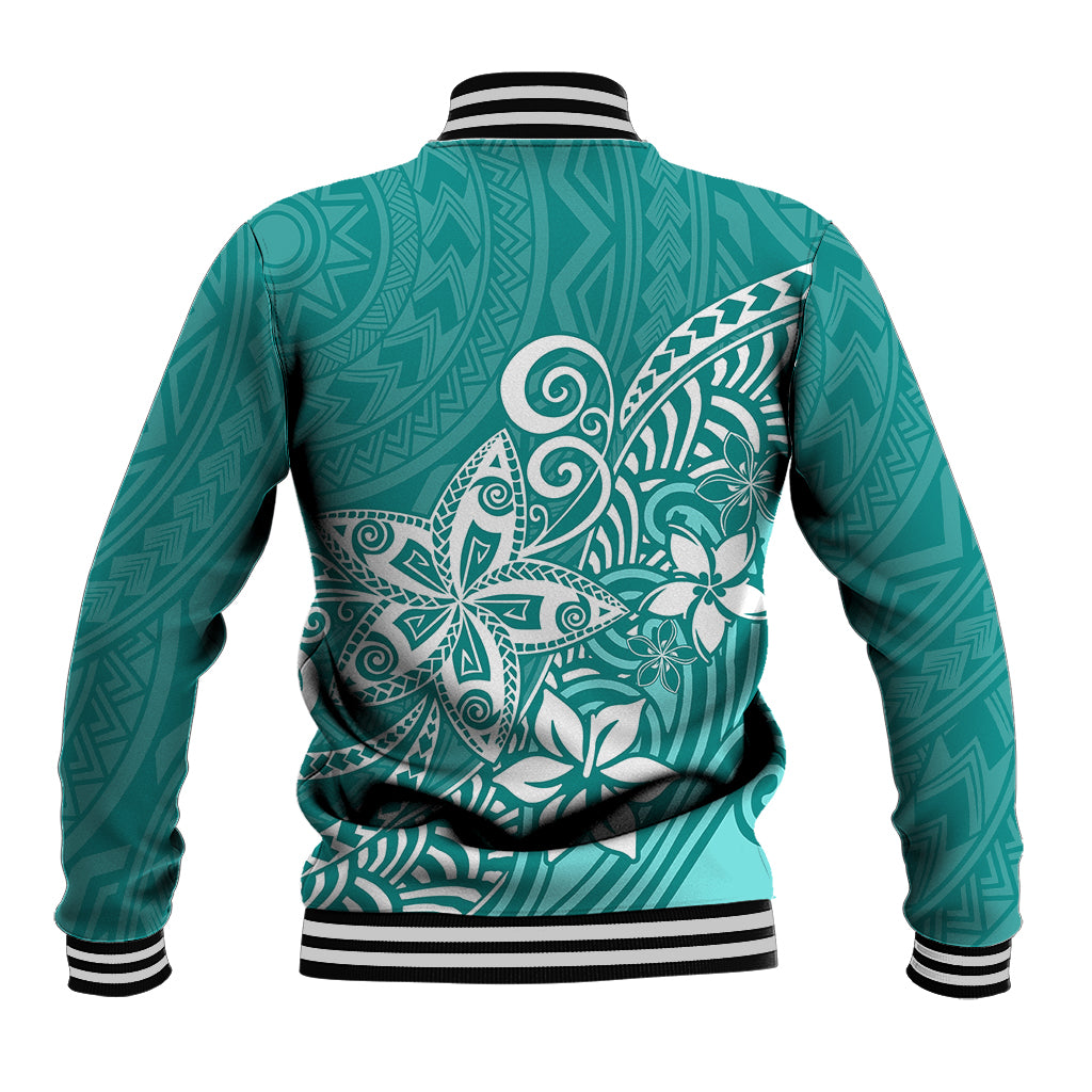 Polynesia Baseball Jacket Plumeria Teal Curves LT7 - Polynesian Pride