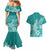 Polynesia Couples Matching Mermaid Dress And Hawaiian Shirt Plumeria Teal Curves LT7 - Polynesian Pride