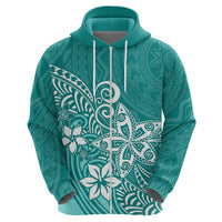 Polynesia Hoodie Plumeria Teal Curves LT7 - Polynesian Pride