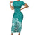 Polynesia Short Sleeve Bodycon Dress Plumeria Teal Curves LT7 Long Dress Teal - Polynesian Pride