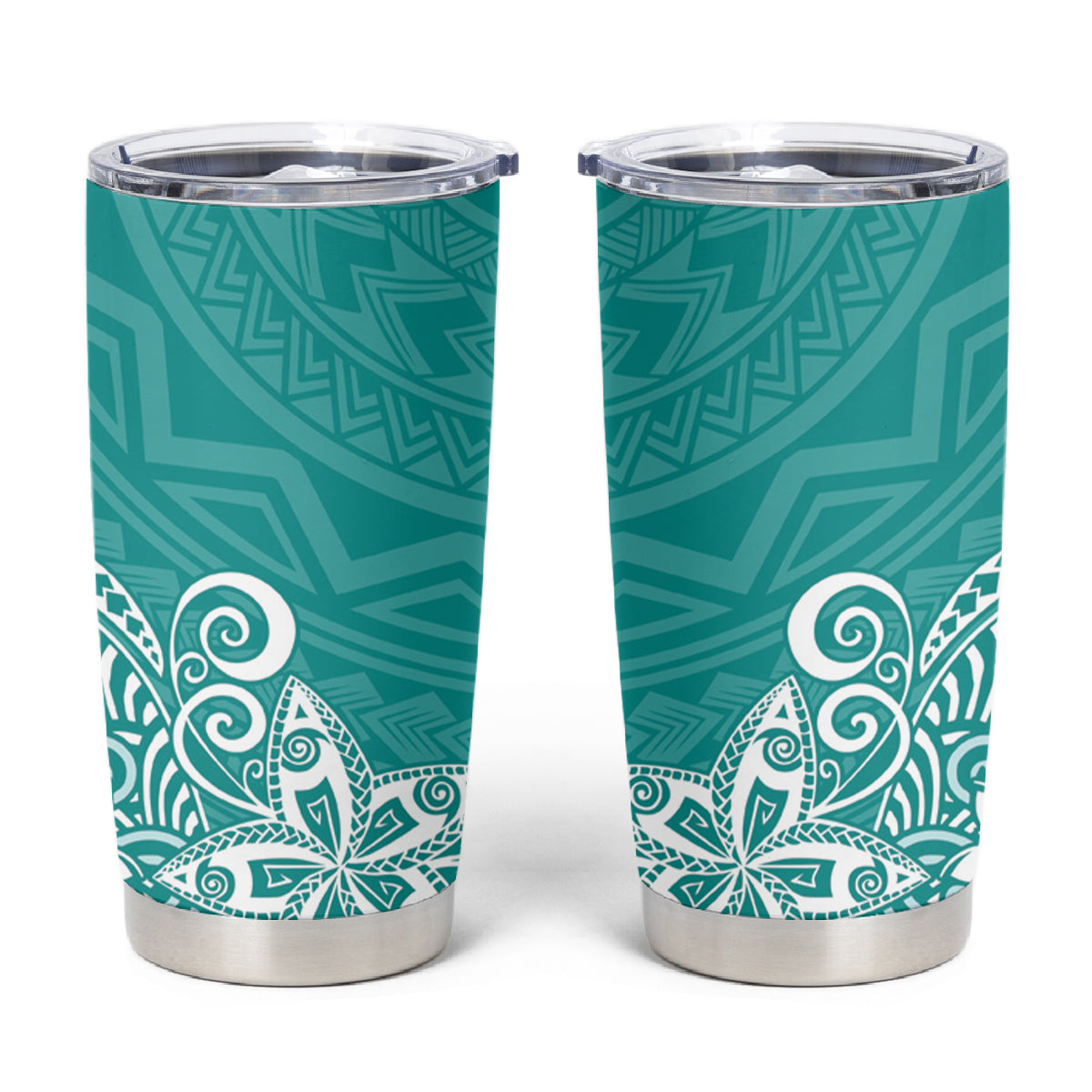 Hawaii Tumbler Cup Plumeria Teal Curves