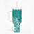 Hawaii Tumbler With Handle Plumeria Teal Curves