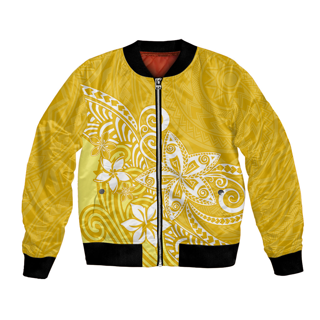 Polynesia Bomber Jacket Plumeria Yellow Curves LT7 Unisex Yellow - Polynesian Pride