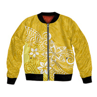 Polynesia Bomber Jacket Plumeria Yellow Curves LT7 Unisex Yellow - Polynesian Pride