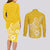 Polynesia Couples Matching Long Sleeve Bodycon Dress and Long Sleeve Button Shirts Plumeria Yellow Curves LT7 - Polynesian Pride