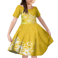 Hawaii Family Matching Outfits Polynesia Off Shoulder Maxi Dress And Shirt Family Set Clothes Plumeria Yellow Curves LT7 Daughter's Dress Yellow - Polynesian Pride