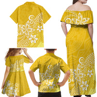 Hawaii Family Matching Outfits Polynesia Off Shoulder Maxi Dress And Shirt Family Set Clothes Plumeria Yellow Curves LT7 - Polynesian Pride