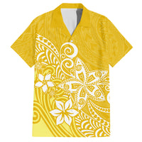 Hawaii Family Matching Outfits Polynesia Off Shoulder Maxi Dress And Shirt Family Set Clothes Plumeria Yellow Curves LT7 Dad's Shirt - Short Sleeve Yellow - Polynesian Pride