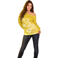 Polynesia Off Shoulder Sweater Plumeria Yellow Curves LT7 - Polynesian Pride