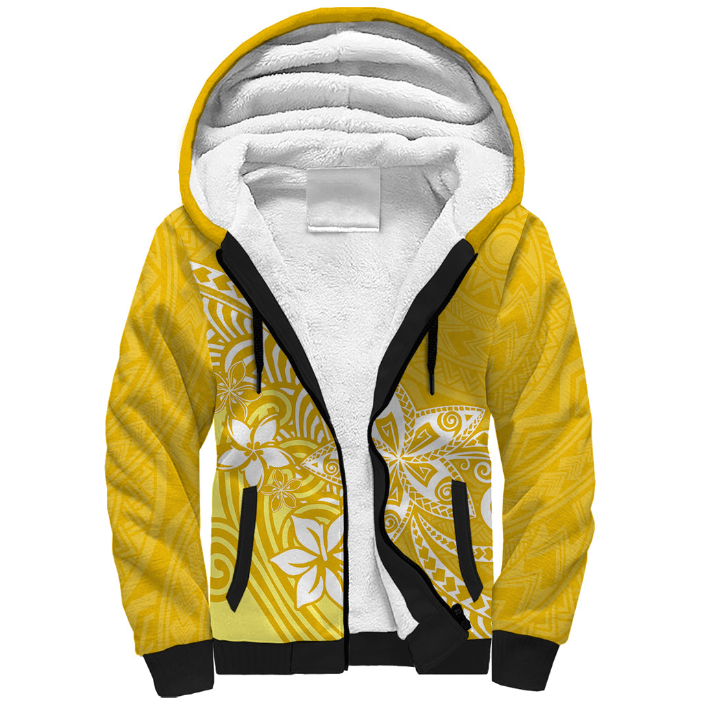Polynesia Sherpa Hoodie Plumeria Yellow Curves LT7 Unisex Yellow - Polynesian Pride