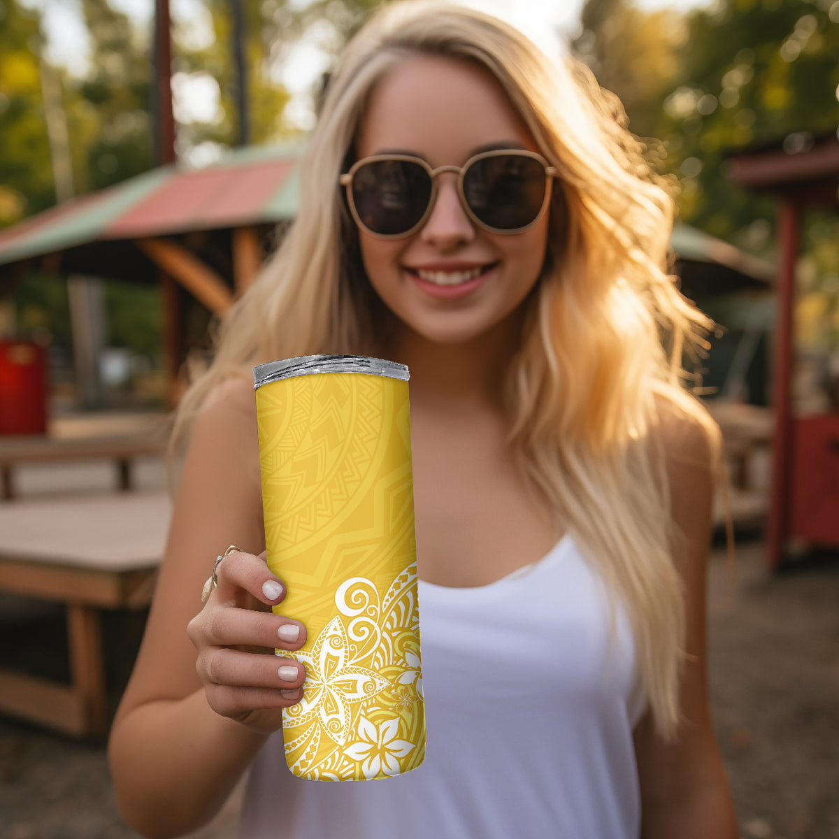 Hawaii Skinny Tumbler Plumeria Yellow Curves