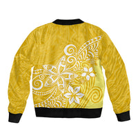 Polynesia Sleeve Zip Bomber Jacket Plumeria Yellow Curves LT7 - Polynesian Pride