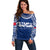 Personalised Samoa Rugby Off Shoulder Sweater WC 2023 Champions LT7 Women Blue - Polynesian Pride