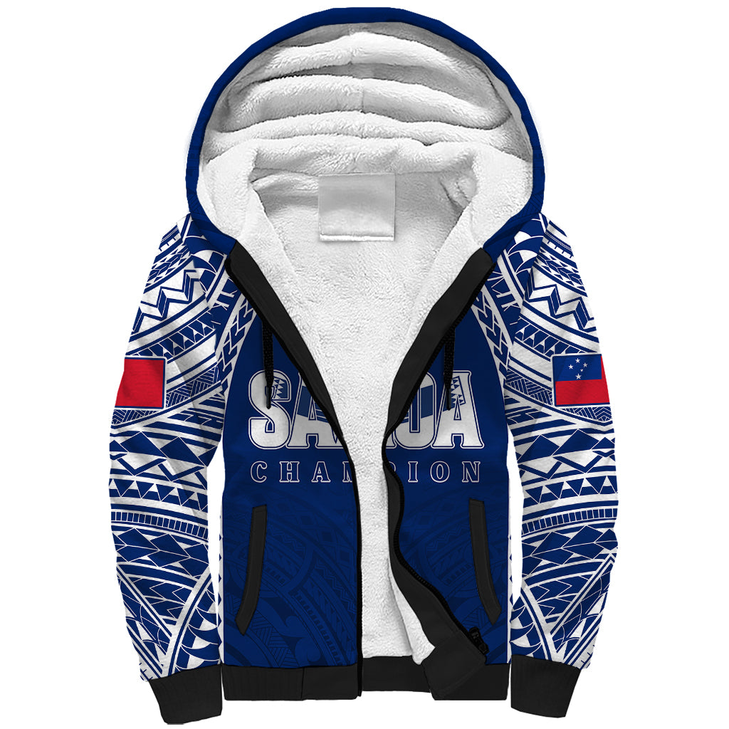 Personalised Samoa Rugby Sherpa Hoodie WC 2023 Champions LT7 Unisex Blue - Polynesian Pride