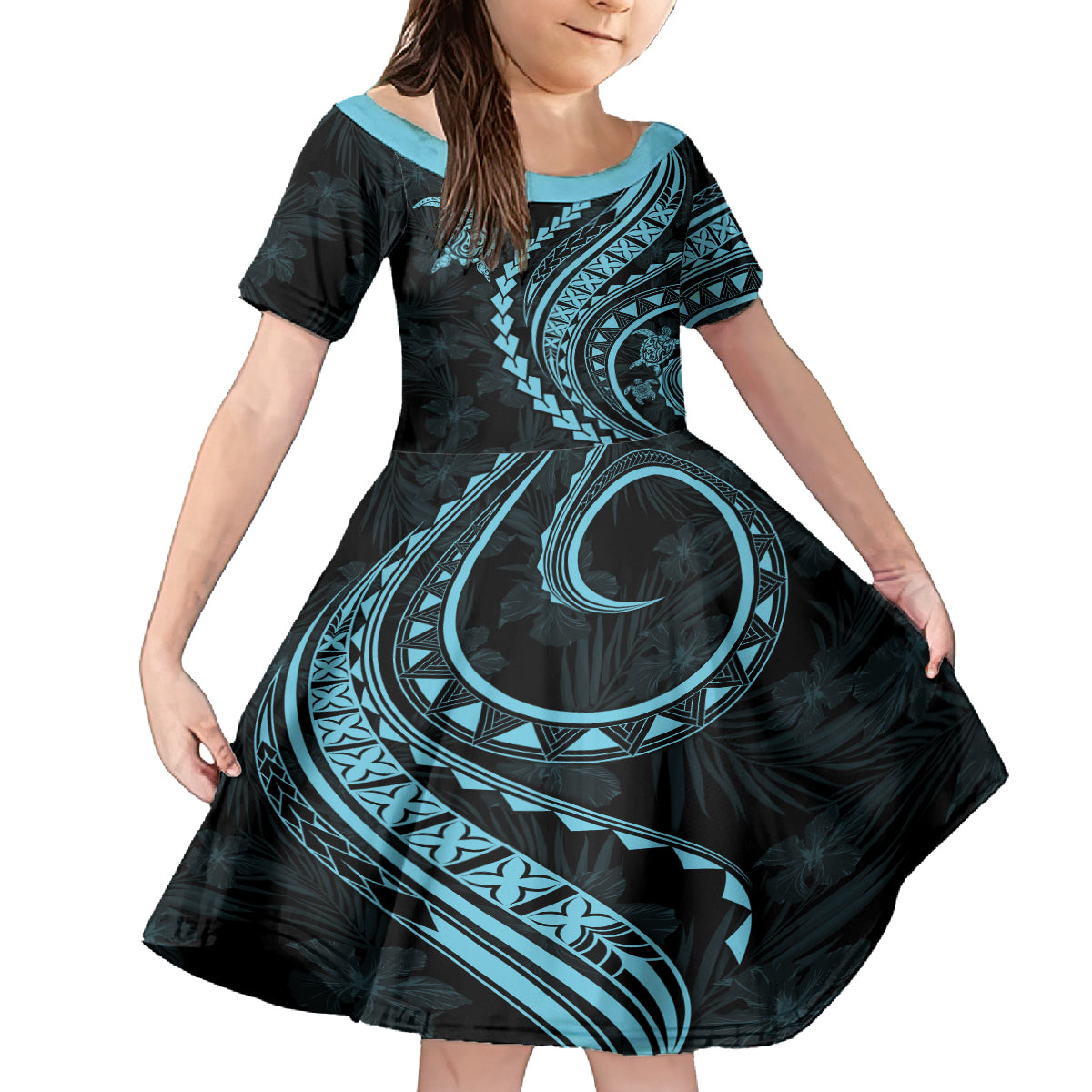 Hawaii Family Matching Outfits Polynesian Pride Summer Maxi Dress And Shirt Family Set Clothes Turtle Hibiscus Luxury Style - Aquamarine LT7