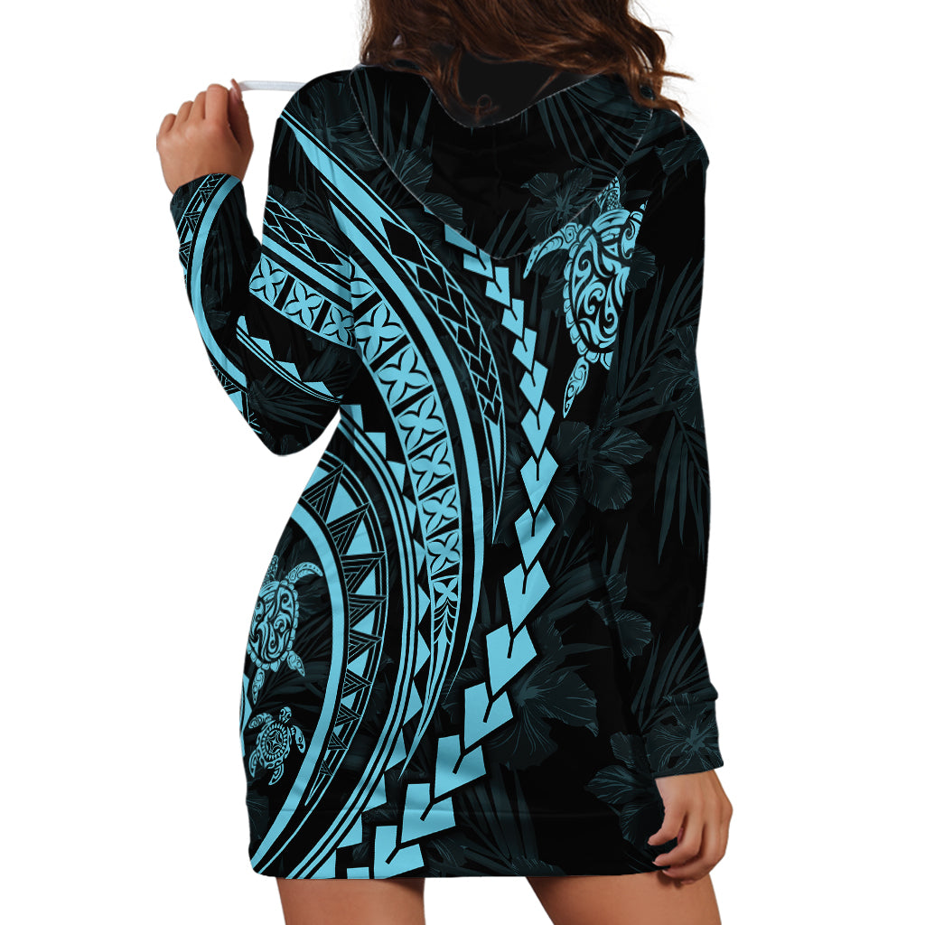 Polynesian Pride Hoodie Dress Turtle Hibiscus Luxury Style - Aquamarine LT7 - Polynesian Pride