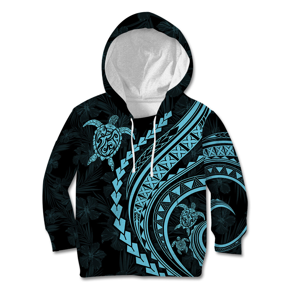 Polynesian Pride Kid Hoodie Turtle Hibiscus Luxury Style - Aquamarine LT7 Hoodie Aquamarine - Polynesian Pride