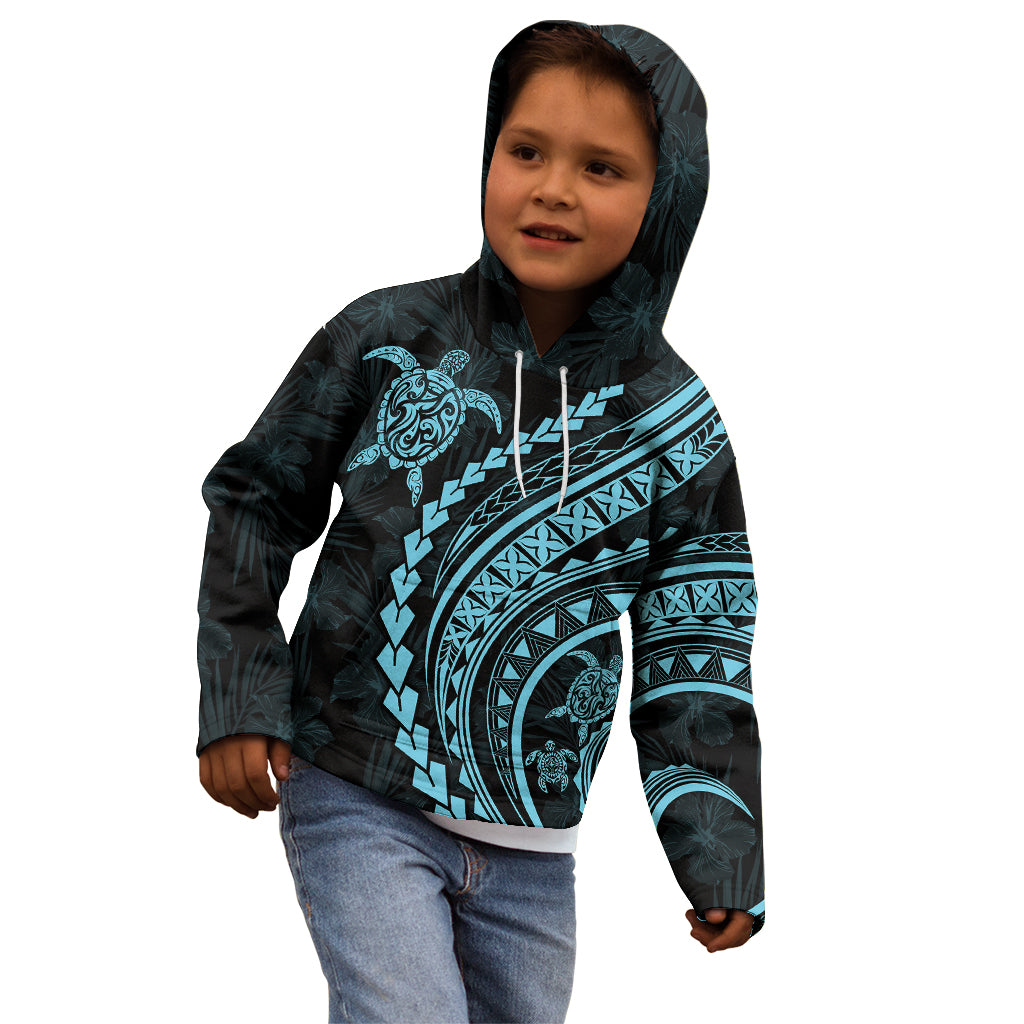 Polynesian Pride Kid Hoodie Turtle Hibiscus Luxury Style - Aquamarine LT7 - Polynesian Pride