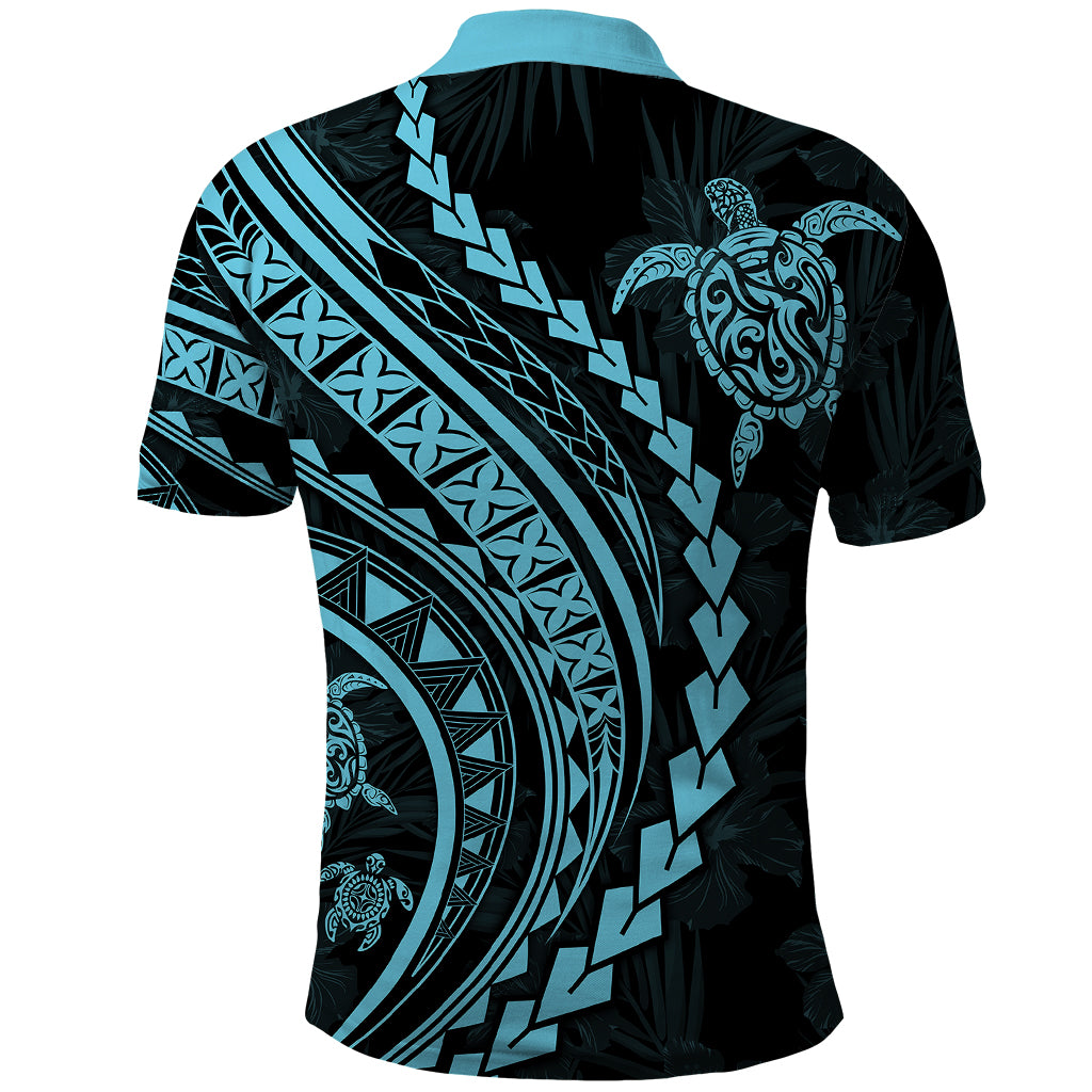 Polynesian Pride Polo Shirt Turtle Hibiscus Luxury Style - Aquamarine LT7 - Polynesian Pride