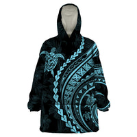 Polynesian Pride Wearable Blanket Hoodie Turtle Hibiscus Luxury Style - Aquamarine LT7 One Size Aquamarine - Polynesian Pride