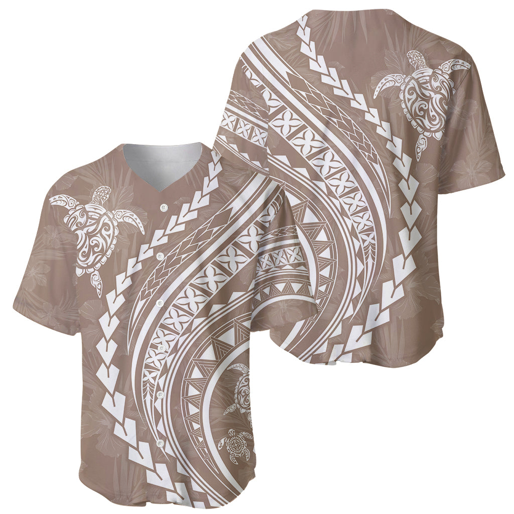 Polynesian Pride Baseball Jersey Turtle Hibiscus Luxury Style - Beige LT7 - Polynesian Pride