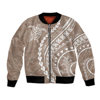 Polynesian Pride Bomber Jacket Turtle Hibiscus Luxury Style - Beige LT7 Unisex Beige - Polynesian Pride