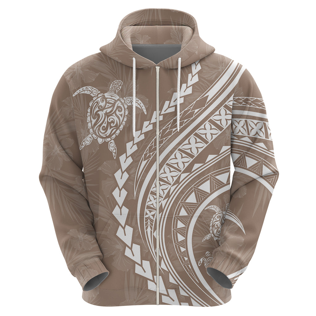 Polynesian Pride Hoodie Turtle Hibiscus Luxury Style - Beige LT7 - Polynesian Pride