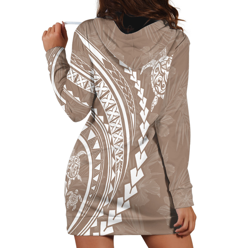 Polynesian Pride Hoodie Dress Turtle Hibiscus Luxury Style - Beige LT7 - Polynesian Pride