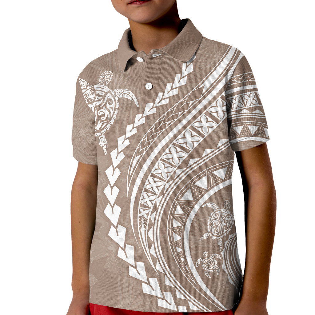 Polynesian Pride Kid Polo Shirt Turtle Hibiscus Luxury Style - Beige LT7 Kid Beige - Polynesian Pride