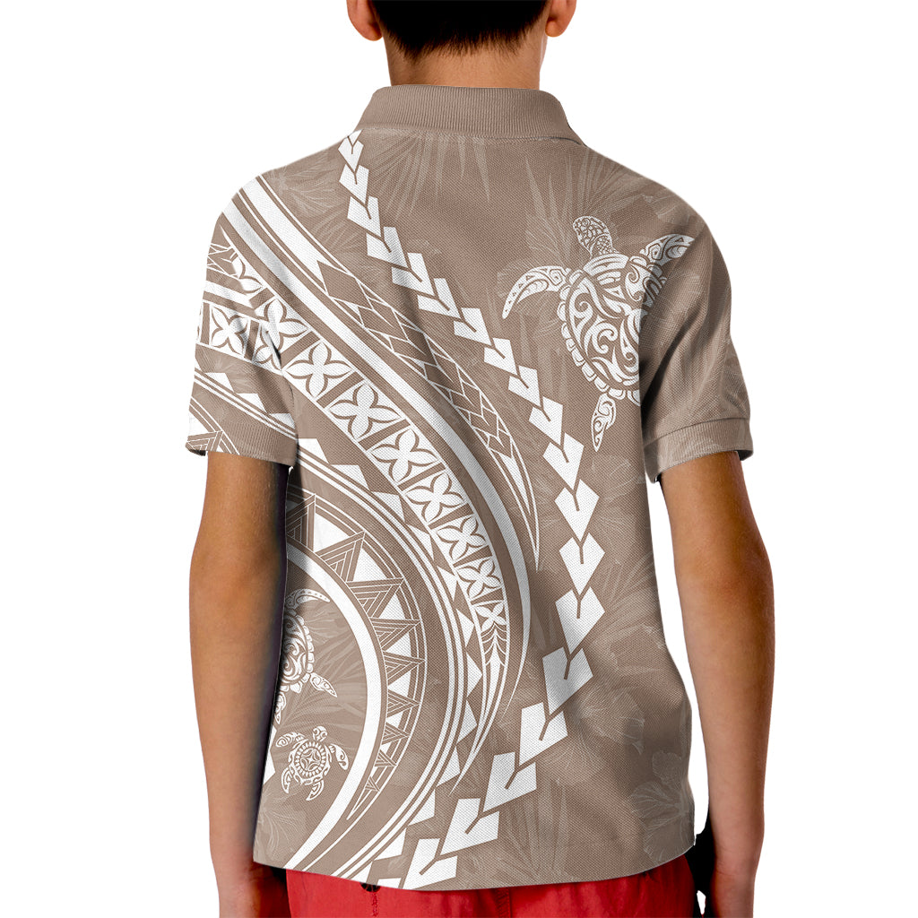 Polynesian Pride Kid Polo Shirt Turtle Hibiscus Luxury Style - Beige LT7 - Polynesian Pride