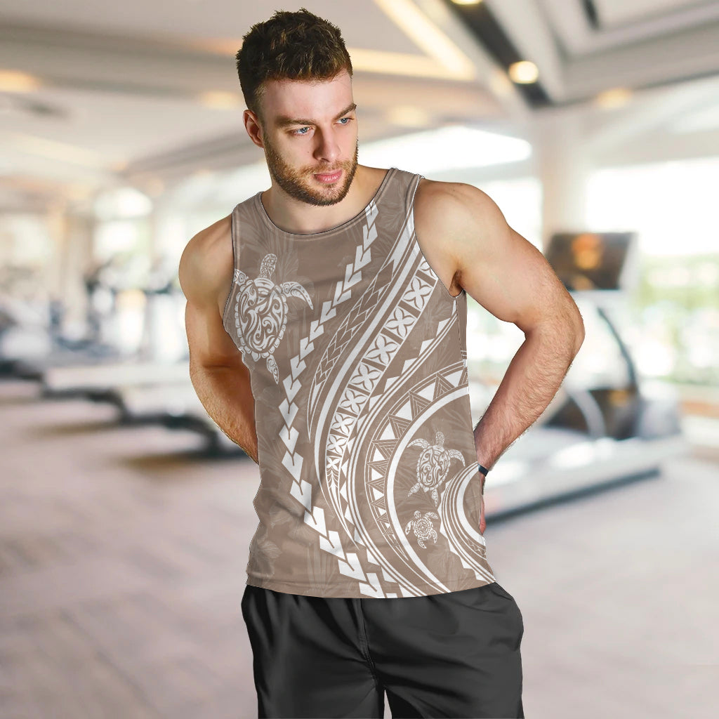 Polynesian Pride Men Tank Top Turtle Hibiscus Luxury Style - Beige LT7 - Polynesian Pride
