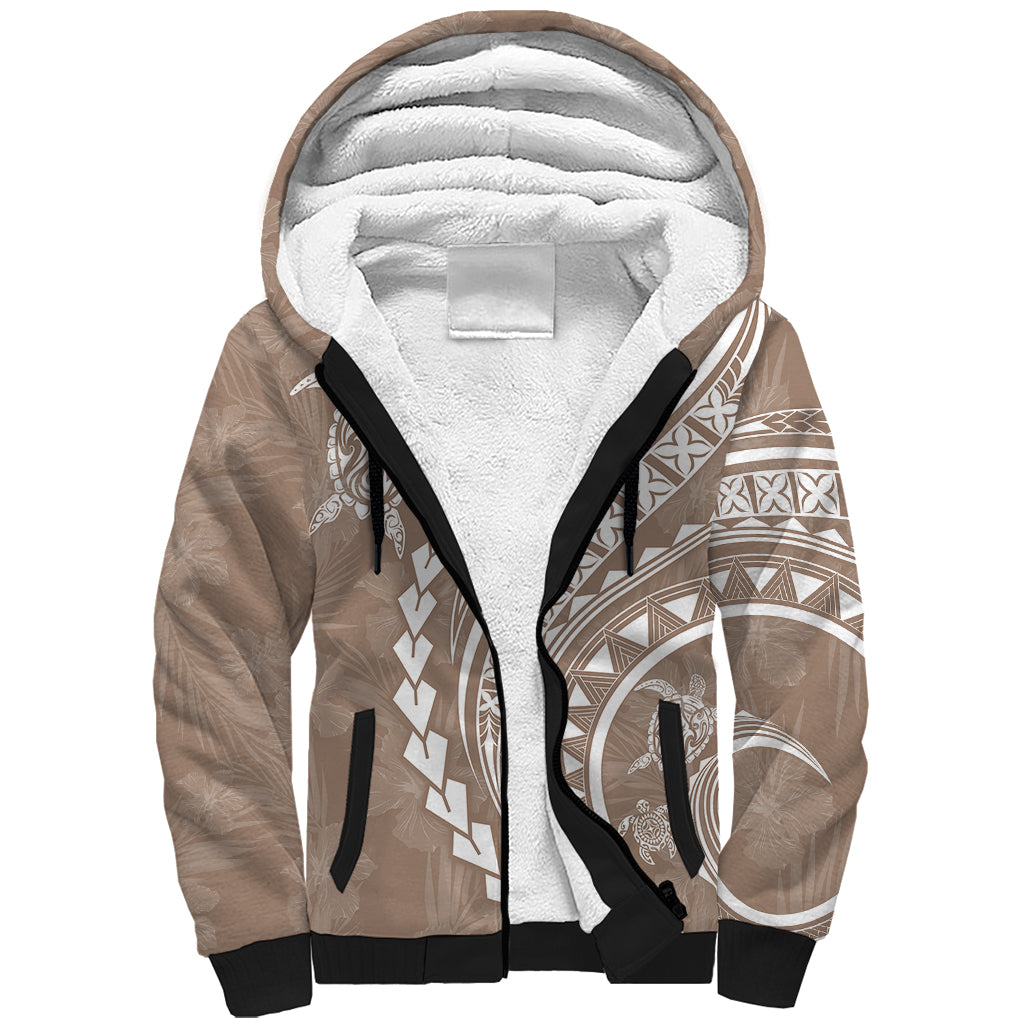 Polynesian Pride Sherpa Hoodie Turtle Hibiscus Luxury Style - Beige LT7 Unisex Beige - Polynesian Pride