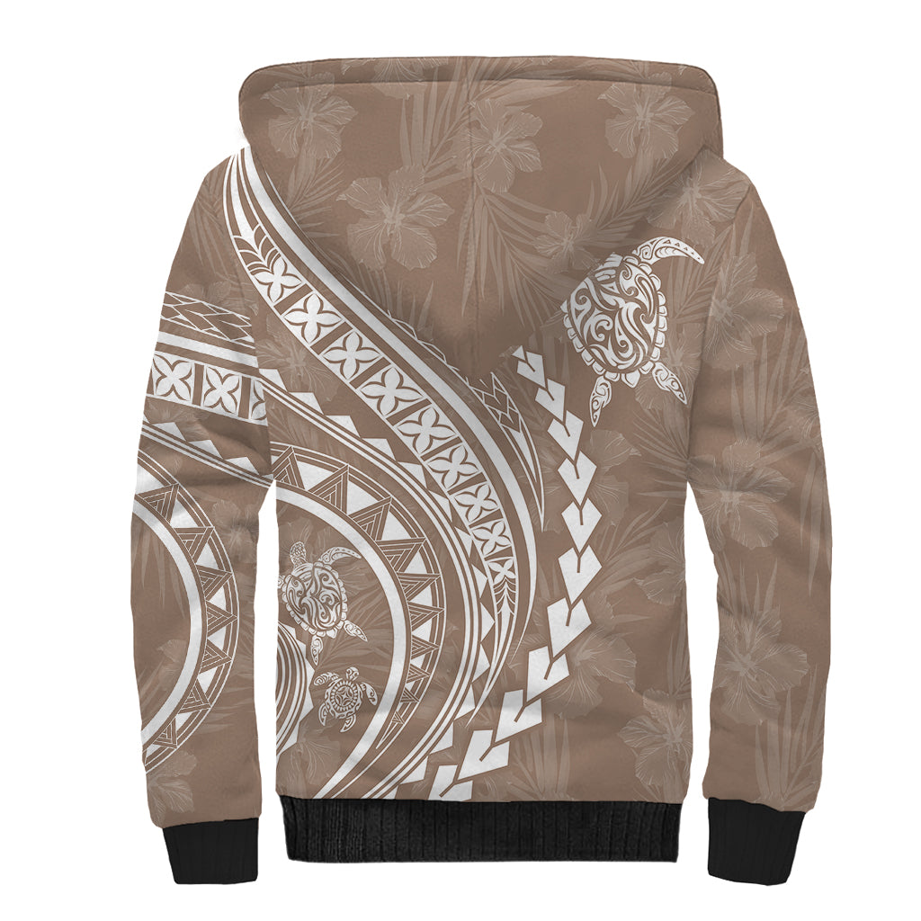 Polynesian Pride Sherpa Hoodie Turtle Hibiscus Luxury Style - Beige LT7 - Polynesian Pride
