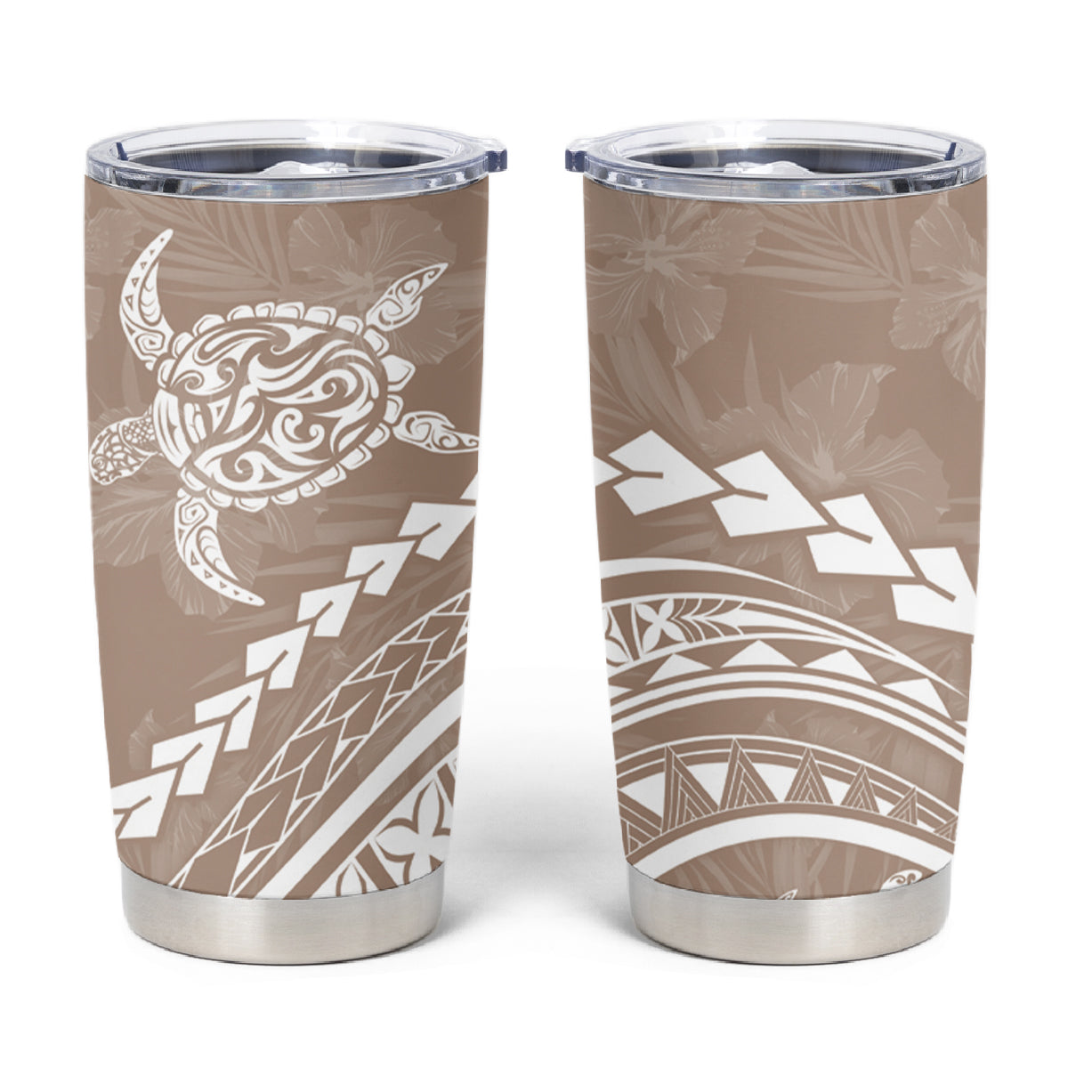 Polynesian Pride Tumbler Cup Turtle Hibiscus Luxury Style - Beige