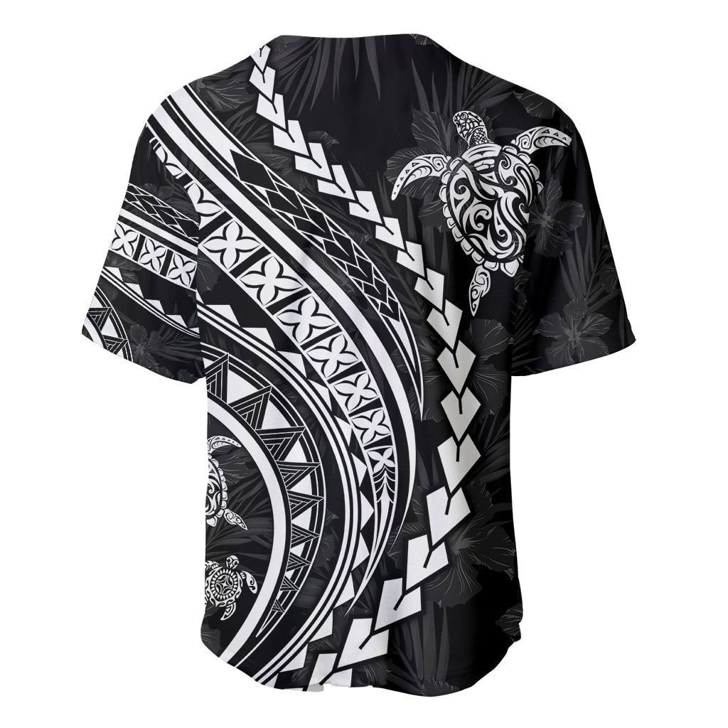 Polynesian Pride Baseball Jersey Turtle Hibiscus Luxury Style - Black LT7 - Polynesian Pride