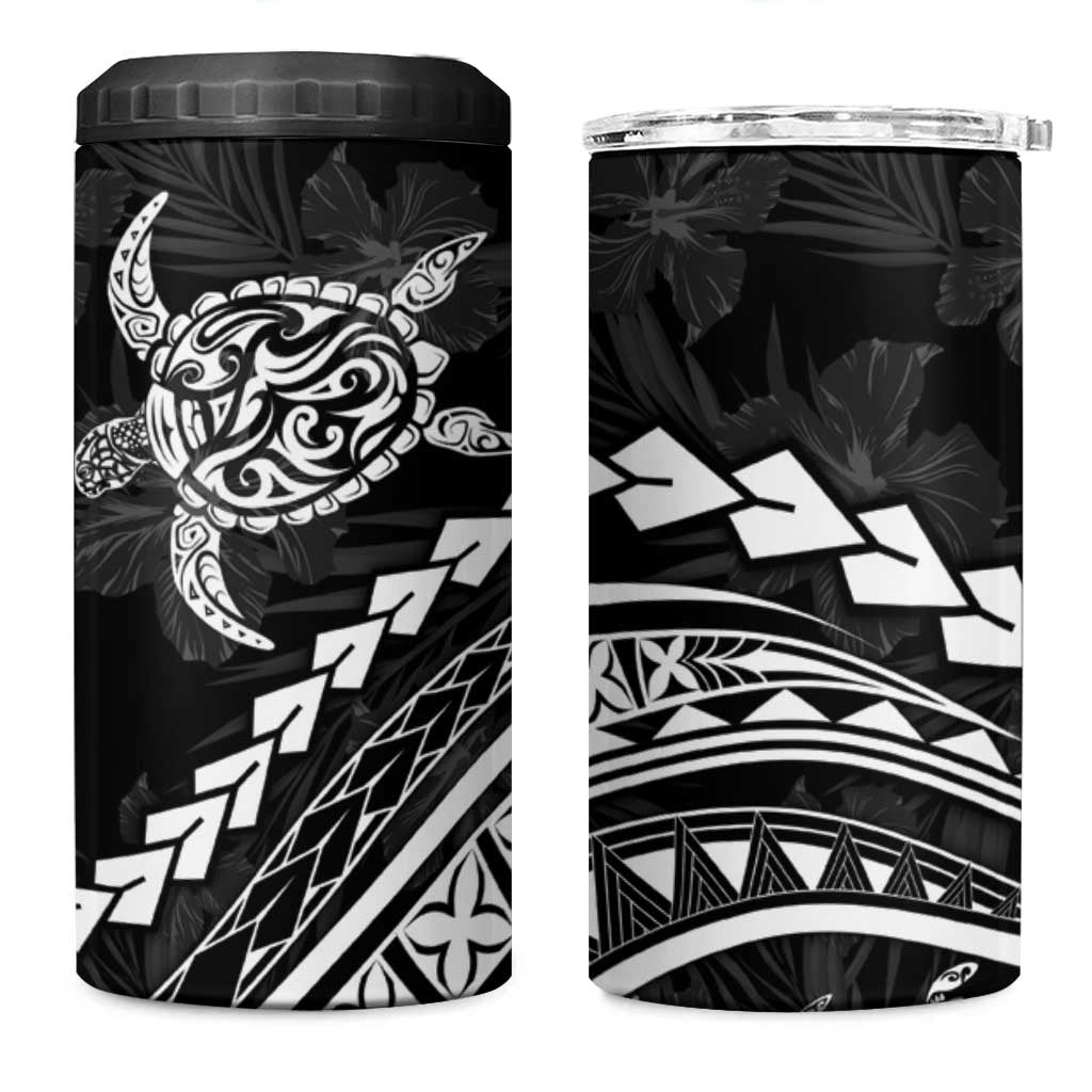 Polynesian Pride 4 in 1 Can Cooler Tumbler Turtle Hibiscus Luxury Style - Black